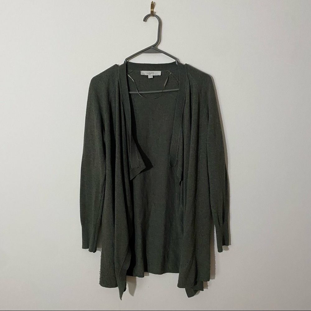 LOFT Green Draped Open Cardigan XS